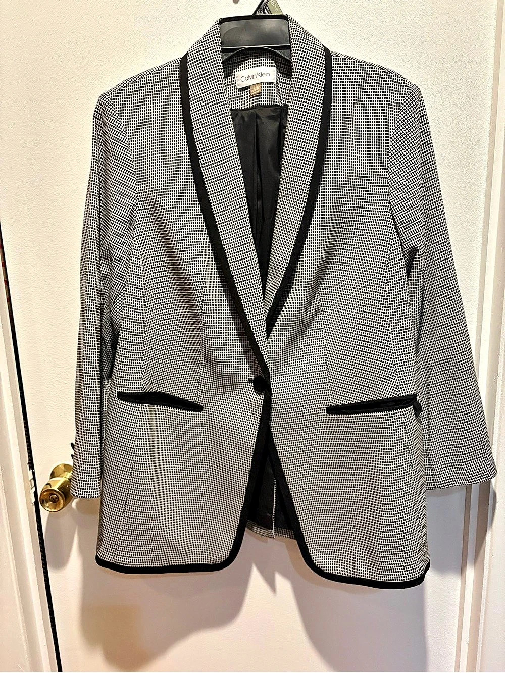Calvin Klein One-Button Long Blazer Black & White Waist 16